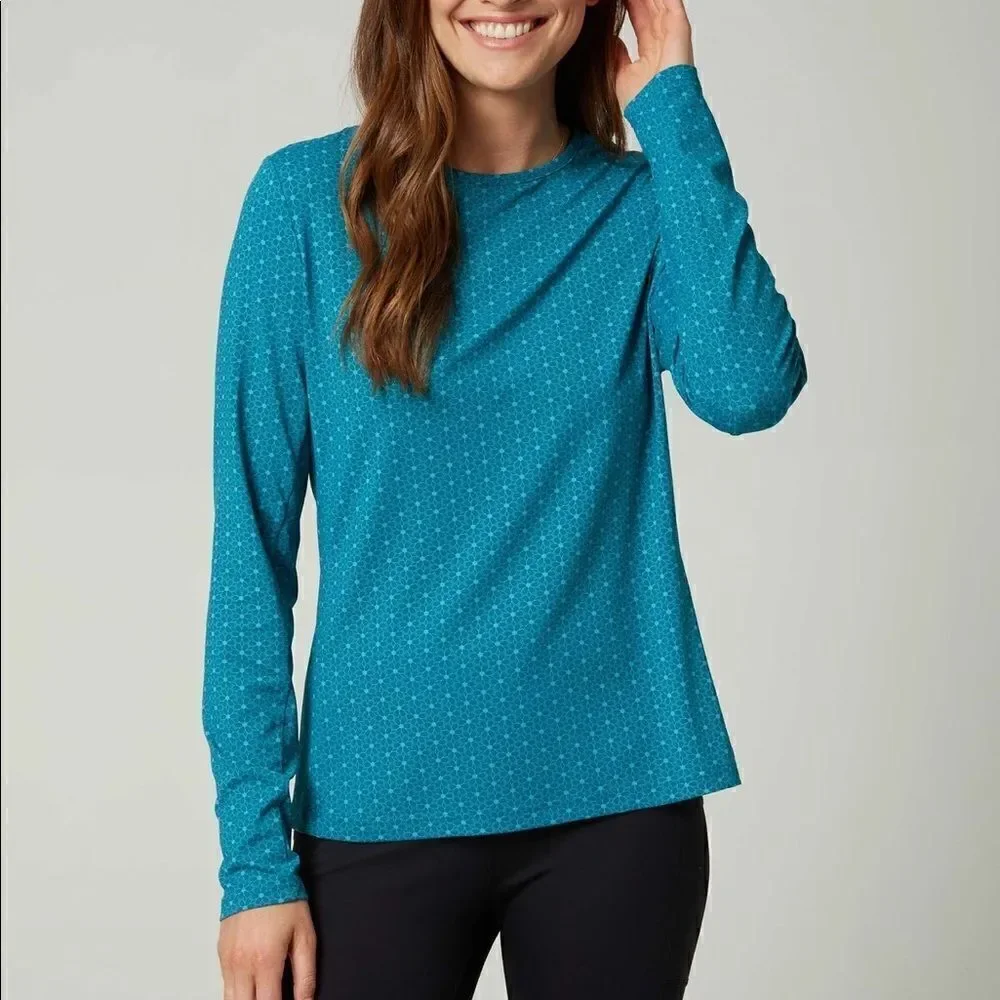 HANG TEN Ladies Long Sleeve Rash Guard Swim Shirt Zip Side Pocket and UPF 50+ - Picture 2 of 16